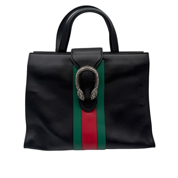 Gucci Black Leather Handbag with Green and Red Stripe, Preloved 💯 Authentic - Picture 1 of 3